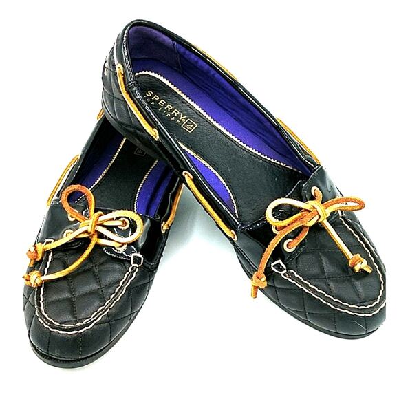 Sperry Top-sider Audrey Black Quilted Leather Boat size 8 1/2M - Picture 1 of 8